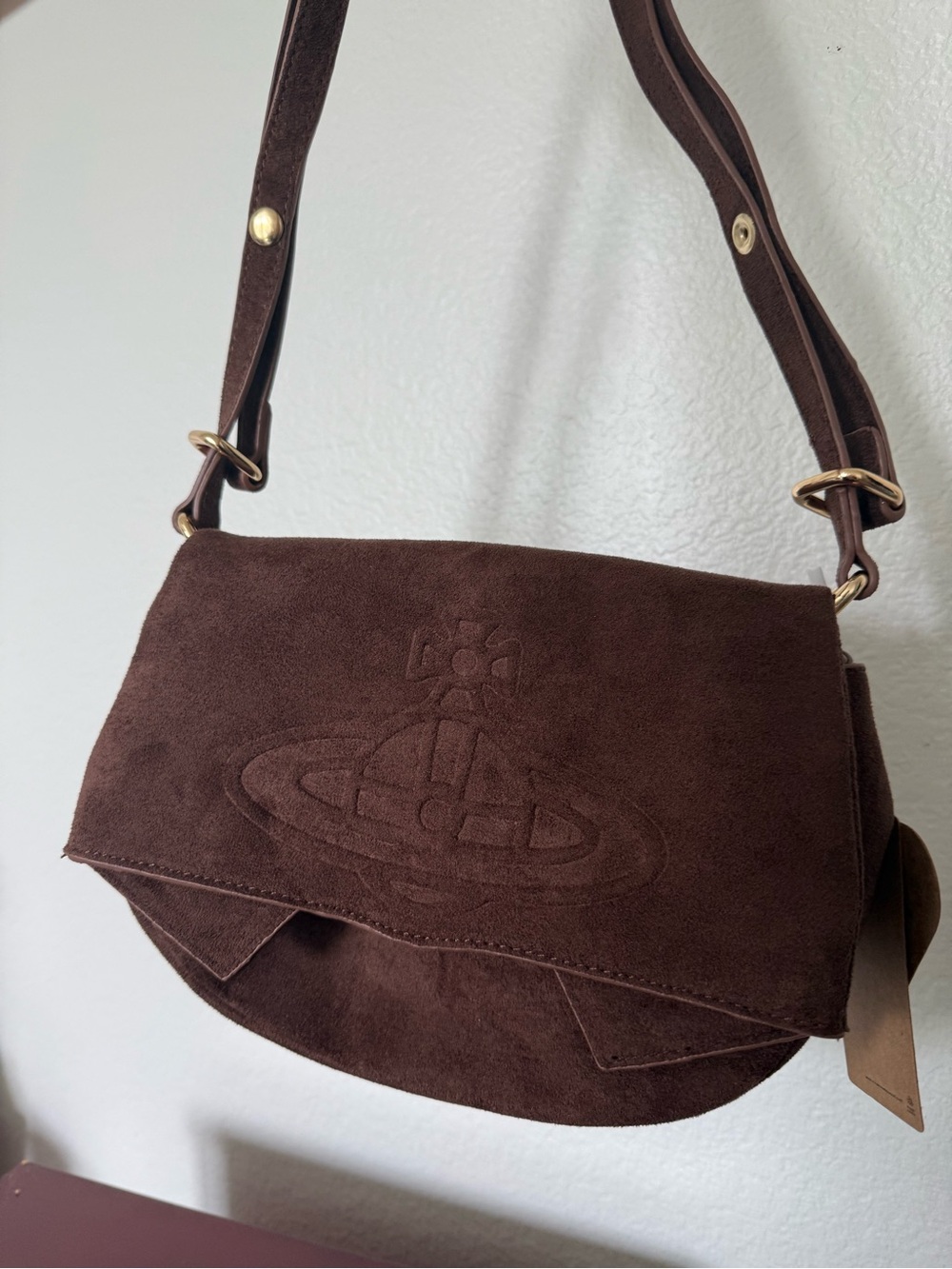 Vivienne Westwood Brown Suede Orb Flap Shoulder Bag - Picture 7 of 11